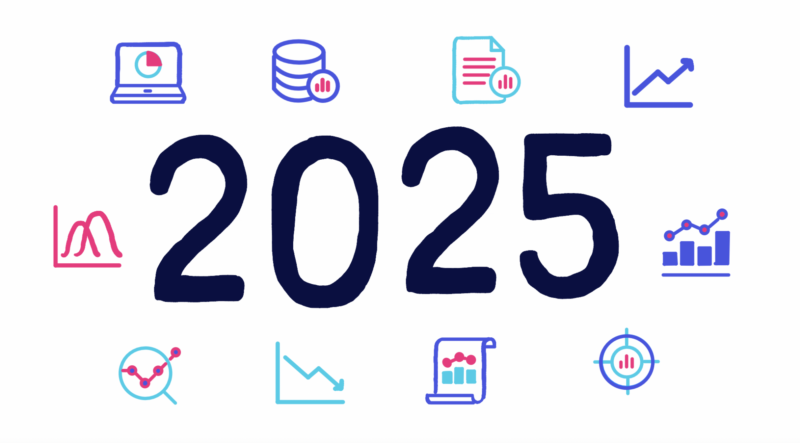 Data-driven self-improvement symbols surrounding the number 2025